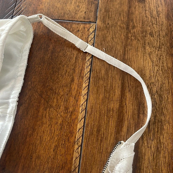 Gentle Fawn Mini Beige Cream Cascading Ruffle Zip Up spaghettini straps dress 6 - Picture 16 of 16